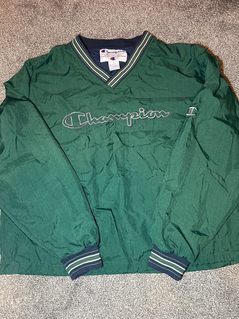 VTG 90s Champion Windbreaker Pullover Jacket Men’s Large Green Embroidered xl